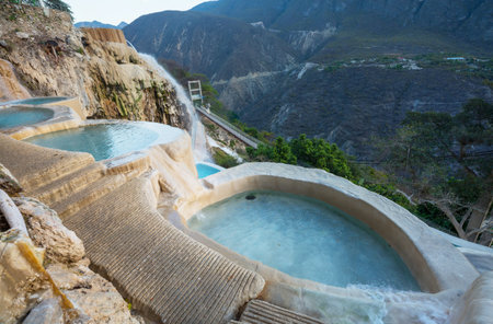 Unusual thermal pools Las Grutas De Tolantongo in Mexicoの写真素材