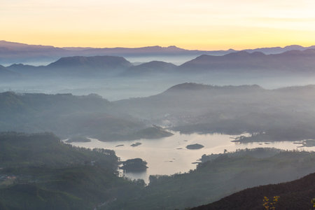 mountain silhouette at sunrise in spring season