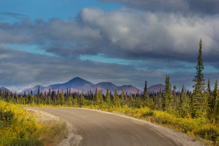 Scenic highway in Alaska, USA. Dramatic view cloudsの写真素材