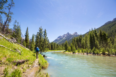 Hike in Wind River Range in Wyoming, USA. Summer season.の写真素材