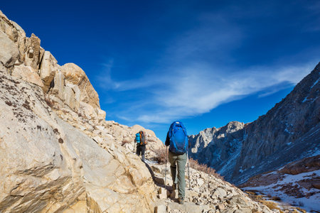 The climb in snowy mountains in the summer seasonの写真素材
