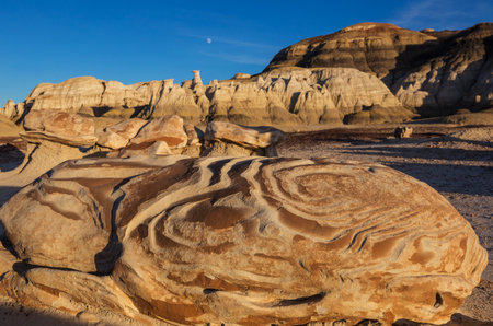 Unusual desert landscapes in Bisti badlands, De-na-zin wilderness area, New Mexico, USA