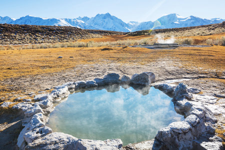 Hot spring in Sierra Nevada mountains, California, USAの写真素材