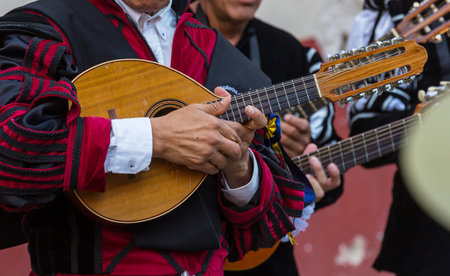 Mexican musicians mariachi on the street of Mexico, historical Guanajuato city