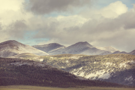 Mountains landscapes above Arctic circle along Dempster highway, Canadaの写真素材