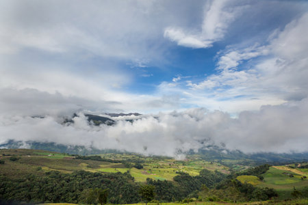 Misty green Cordillera mountains in Colombia, South America