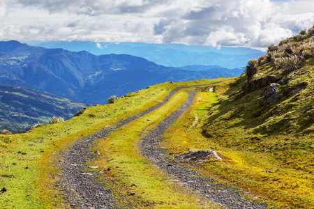 Scenic road in the mountains. Travel background.の写真素材