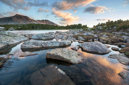 Hike in Wind River Range in Wyoming, USA. Summer season.の写真素材