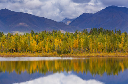 The beautiful lake in Autumn seasonの写真素材