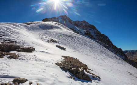 Beautiful snowcapped high mountains peakの写真素材