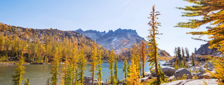 Beautiful Alpine lakes wilderness area  in Washington, USAの写真素材