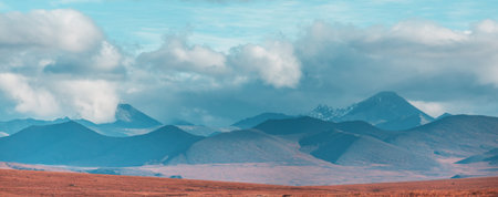 Tundra landscapes above Arctic circle in autumn season. Beautiful natural background.の写真素材