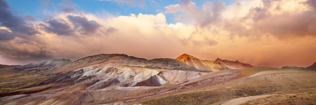 Beautiful mountains landscape in the  Andes (or the Southern Cordilleras) in Peru at amazing sunsetの写真素材