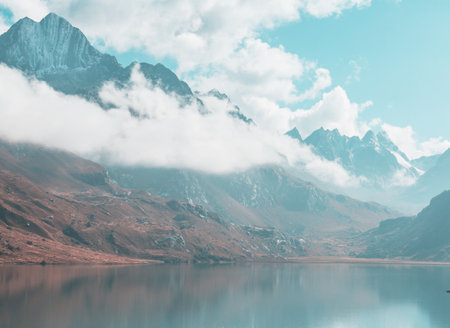 Beautiful mountains lake  in Cordillera Blanca,  Peru, South Americaの写真素材