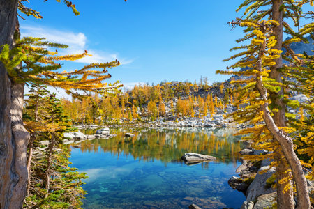 Beautiful Alpine lakes wilderness area  in Washington, USAの写真素材