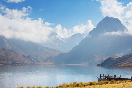 Beautiful mountains lake  in Cordillera Blanca,  Peru, South Americaの写真素材