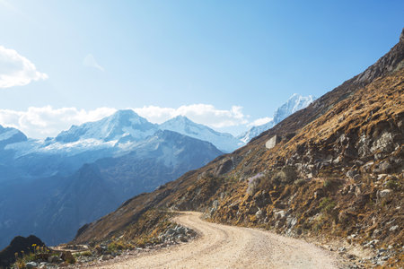 Scenic road in the Cordillera mountains in Peru. Travel background.の写真素材
