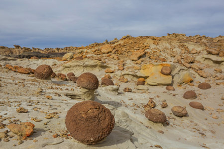 Unusual desert landscapes in Bisti badlands, De-na-zin wilderness area, New Mexico, USAの写真素材