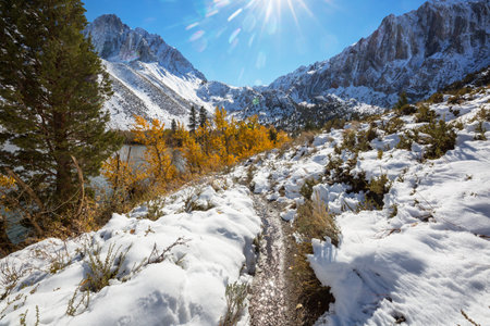 Scenic view of Sierra Nevada Mountain. fall foliage landscape. California,USA.の写真素材