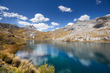 Beautiful mountains lake  in Cordillera Blanca,  Peru, South Americaの写真素材