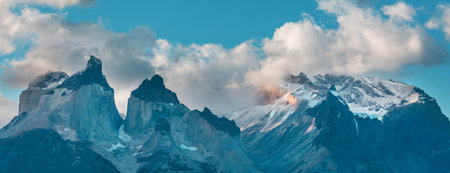 Beautiful mountain landscapes in Torres Del Paine National Park, Chile. World famous hiking region.