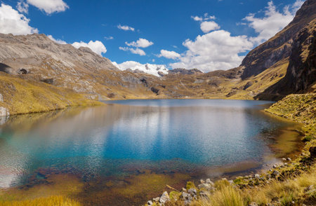 Beautiful mountains lake  in Cordillera Blanca,  Peru, South Americaの写真素材