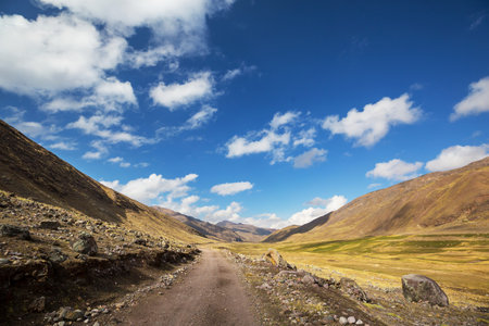 Scenic road in the Cordillera mountains in Peru. Travel background.の写真素材
