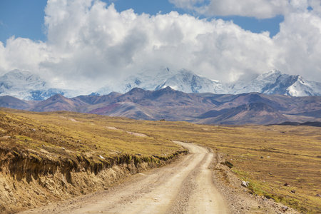 Scenic road in the Cordillera mountains in Peru. Travel background.の写真素材
