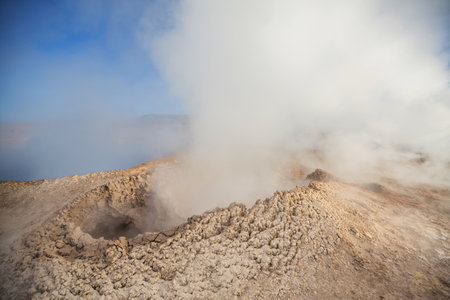 Geyser Sol de Manana, Bolivia. Beautiful unusual natural landscapes in South America.