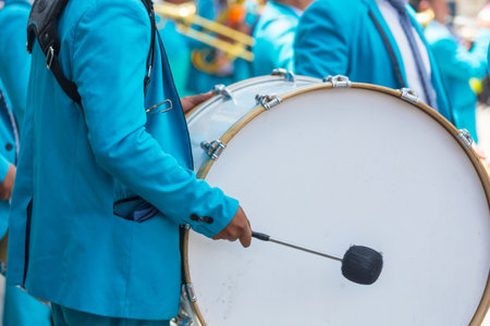 Drummers on the street carnavan in Peruの写真素材
