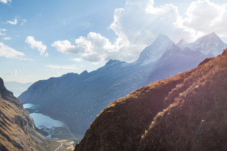 Beautiful mountains landscapes in Cordillera Blanca,  Peru, South Americaの写真素材