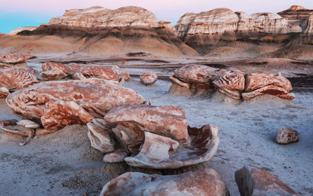 Unusual desert landscapes in Bisti badlands, De-na-zin wilderness area, New Mexico, USAの写真素材