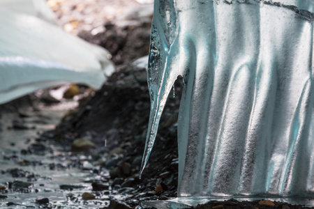 Closeup of beautiful frozen  waterfallの写真素材