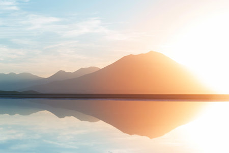 Sunrise scene on beautiful serene lake. Beautiful natural background