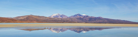 Altiplano Lake in  Andes mountains, Bolivia, South Americaの写真素材