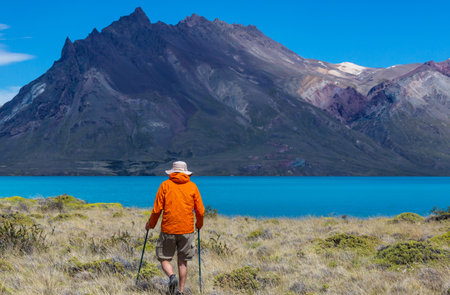 Hike in the Patagonian mountains, Argentinaの写真素材