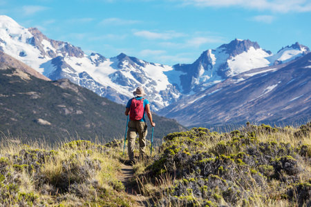 Hike in the Patagonian mountains, Argentinaの写真素材