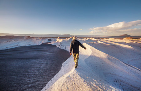 Tourist overview fantastic Scenic landscapes of Northern Argentina. Beautiful inspiring natural landscapes. Campo de Piedra Pomez near Antofagasta de la Sierra, Puna.の写真素材