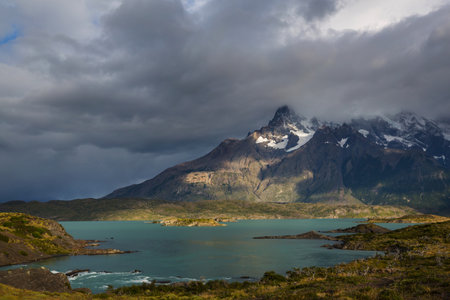 Beautiful mountain landscapes in Torres Del Paine National Park, Chile. World famous hiking region.の写真素材