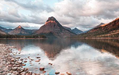 Picturesque rocky peaks of the Glacier National Park, Montana, USA. Beautiful natural landscapes.の写真素材