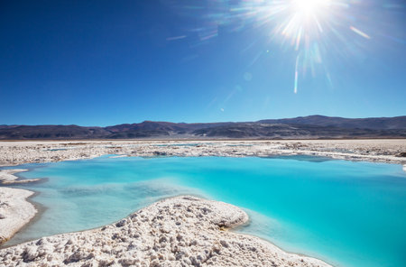Fantastic Scenic landscapes of Northern Argentina. Beautiful inspiring natural landscapes. Laguna Verde in Salar Antofalla.の写真素材