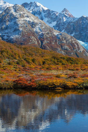 Autumn season in Patagonia mountains, South America, Argentinaの写真素材
