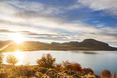 Perito Moreno National Park in Argentina, South America. Beautiful colorful autumn season.の写真素材