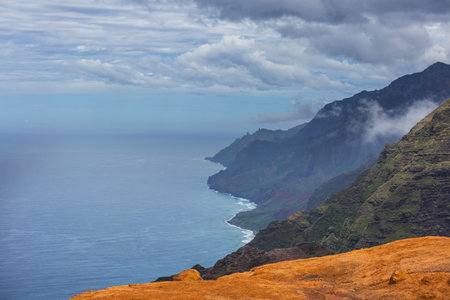 Beautiful green cliffs in  Kauai, Hawaii, USAの写真素材