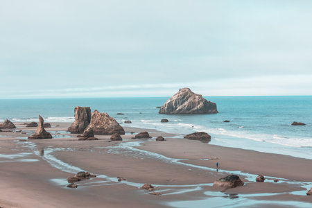 Pacific ocean  at sunset. Beautiful nature landscape.の写真素材