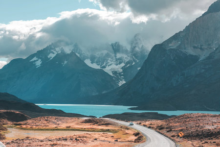 Beautiful mountain landscapes in Torres Del Paine National Park, Chile. World famous hiking region.