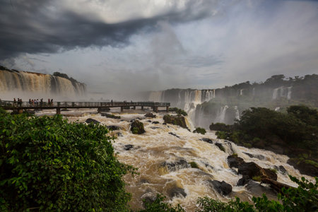 Impessive Iguassu (Iguazu) Falls on the Argentina - Brazil border, Instagram filter. Powerful waterfalls in the jungles.の写真素材