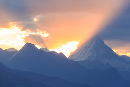 Beautiful mountains landscapes in Cordillera Blanca at sunset,  Peru, South Americaの写真素材