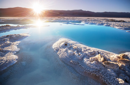 Fantastic Scenic landscapes of Northern Argentina. Beautiful inspiring natural landscapes. Laguna Verde in Salar Antofalla.の写真素材