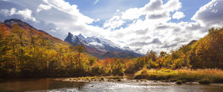 Autumn season in Patagonia mountains, South America, Argentina